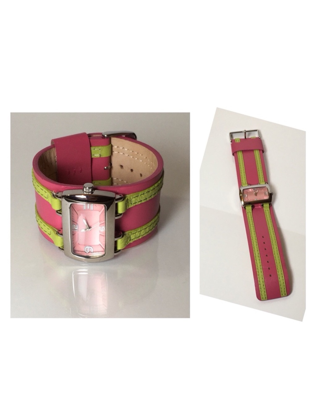 Wilsons Leather Pink & Green Watch Stainless Steel 5 5/8” - 7 1/4”